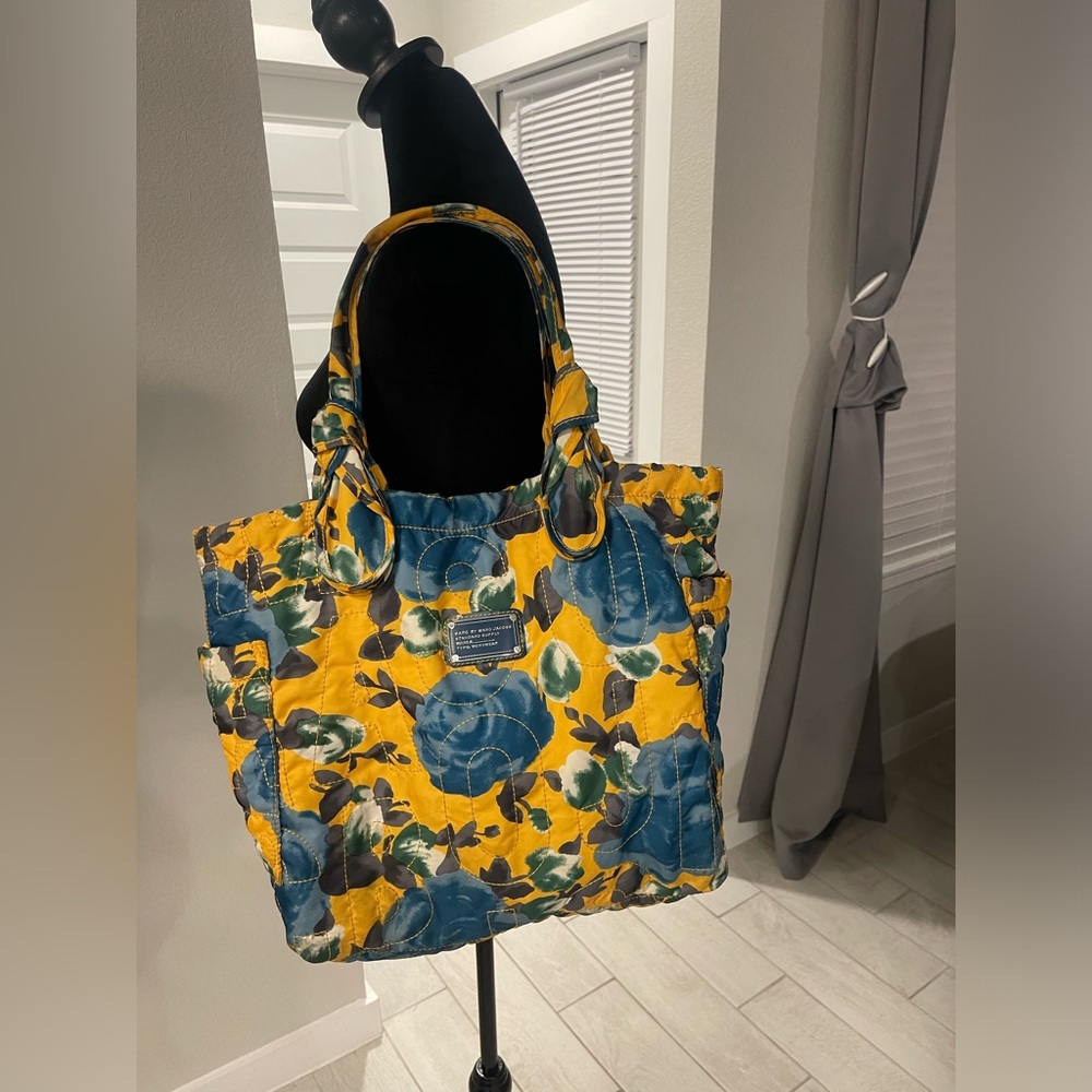 Marc By Marc Jacobs Pretty Nylon Quilted Tote Blue Yellow Floral Large